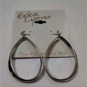 NWT ERICA LYONS Silver Tone Open Tear Drop dangle Earrings